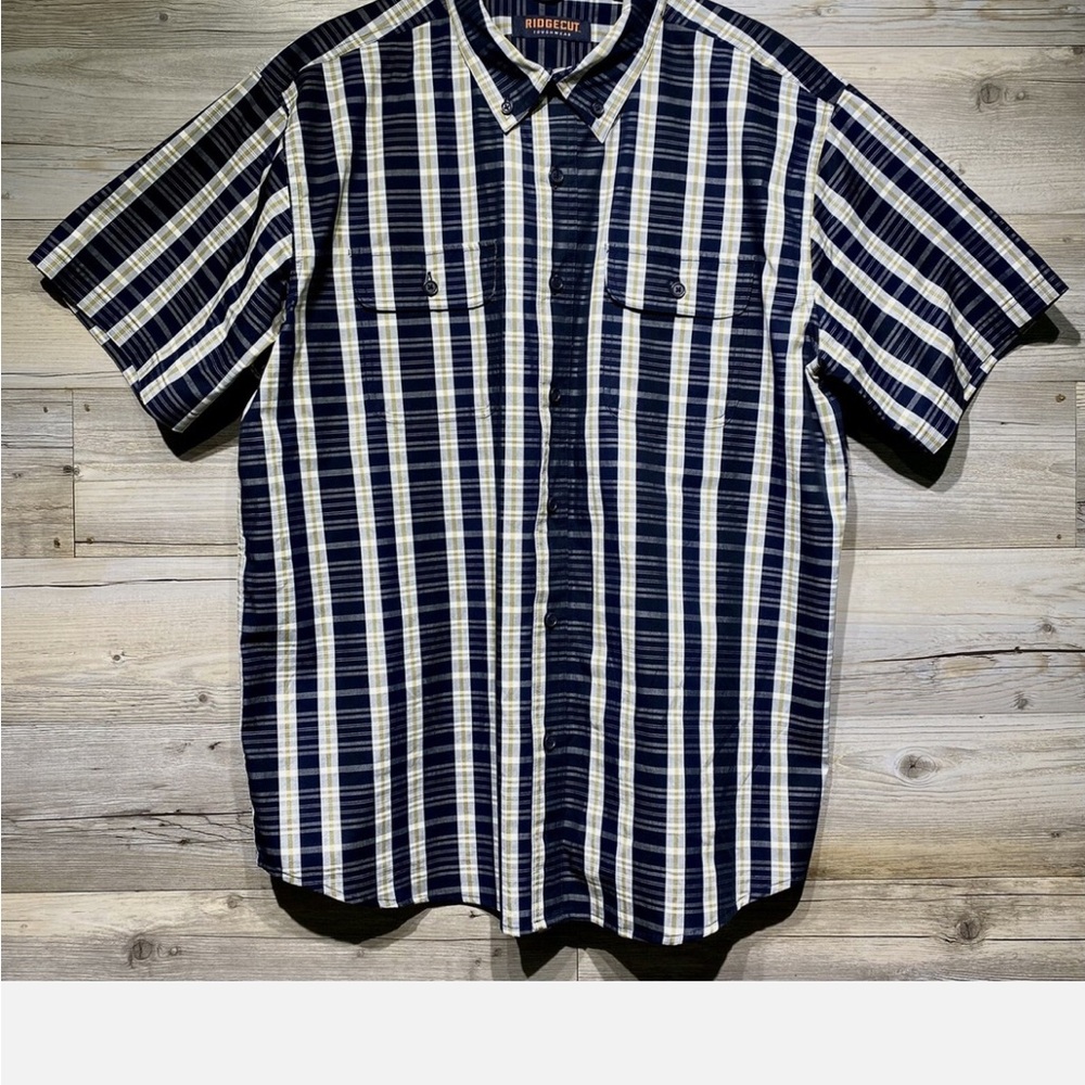 Ridgecut‎ Toughwear Men’s XL Multicolor Plaid Button-Down Rigid Work Shirt